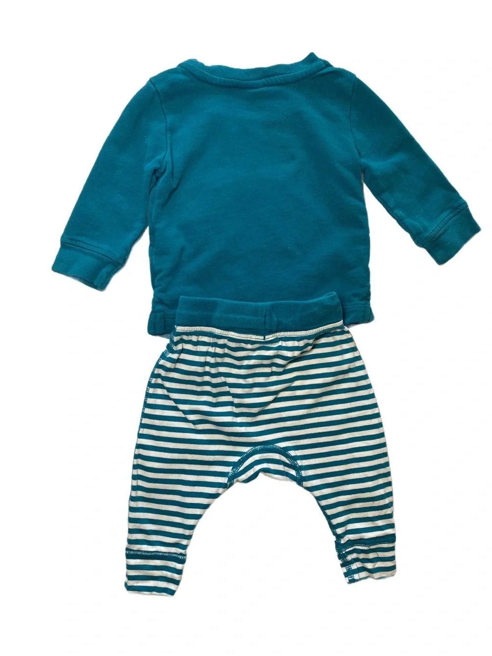 Hanna Andersson Teal Owl Sweatshirt and Stripe Leggings Size 6-12 Months